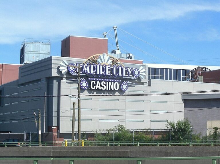 Looking east across Thruway at Yonkers Raceway casino on a mostly sunny early afternoon.