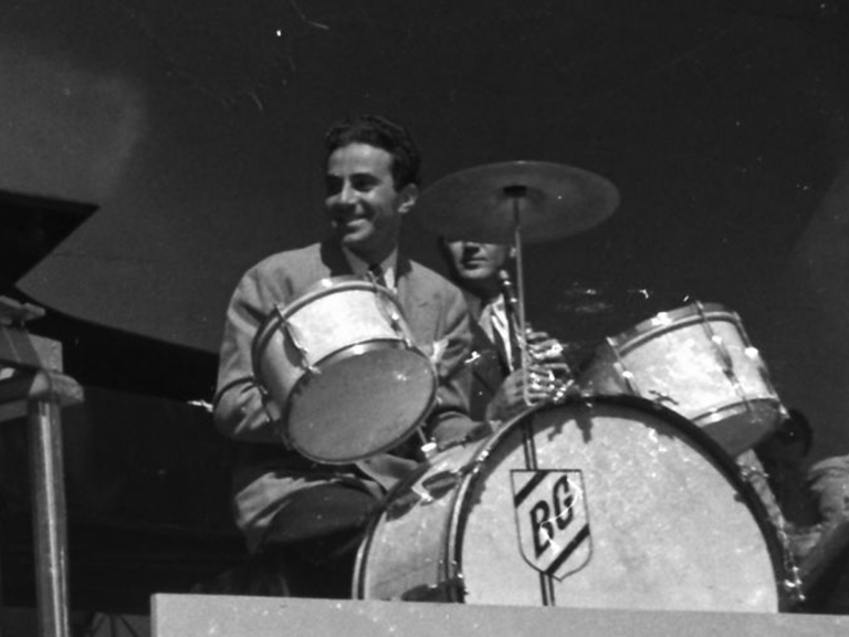 Lionel Hampton and Gene Krupa performing with Benny Goodman's orchestra in the Bay Area, ca.1939, photographed by Joseph Park Biehl, my father.