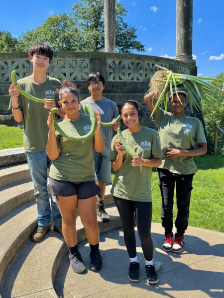 students with vegetables