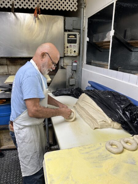 rollig the bagel dough