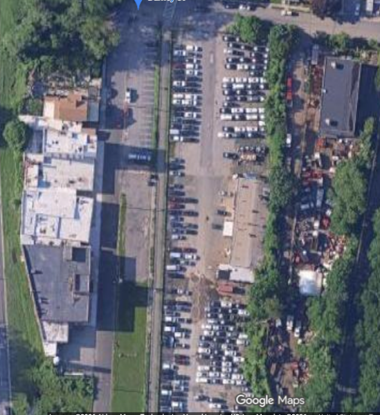 aerial view of area where new busess are being parked
